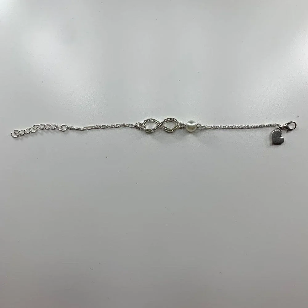 Silver Infinity With Faux Pearl Bracelet